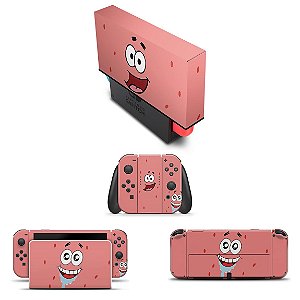 KIT Nintendo Switch Oled Skin e Capa Anti Poeira - Patrick Bob Esponja