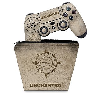 KIT Capa Case e Skin PS4 Controle - Uncharted