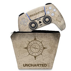 KIT Capa Case e Skin PS5 Controle - Uncharted