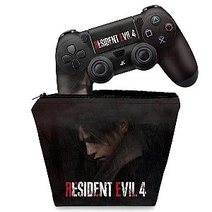 KIT Capa Case e Skin PS4 Controle - Resident Evil 4 Remake
