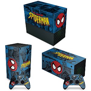 KIT Xbox Series X Capa Anti Poeira e Skin - Homem-Aranha Spider-Man Comics