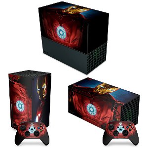 KIT Xbox Series X Capa Anti Poeira e Skin - Iron Man Homem De Ferro