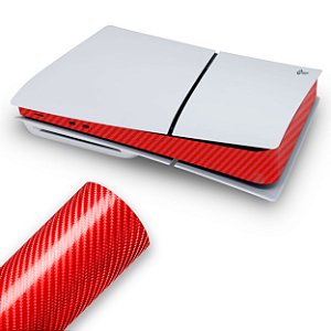 Skin PS5 Slim Central - Fibra de Carbono Vermelho