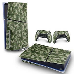 Skin PS5 Slim Horizontal - Camuflado Verde
