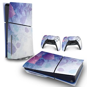 Skin PS5 Slim Horizontal - Folhas Lilás