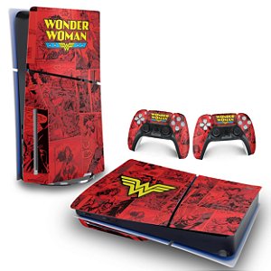 Skin PS5 Slim Horizontal - Mulher Maravilha Comics