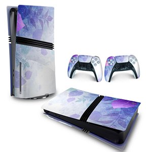 Skin PS5 Pro Horizontal - Folhas Lilás