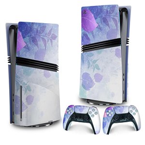 Skin PS5 Pro Vertical - Folhas Lilás