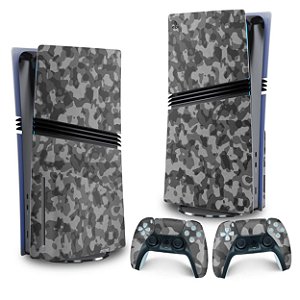 Skin PS5 Pro Vertical - Camuflado Cinza