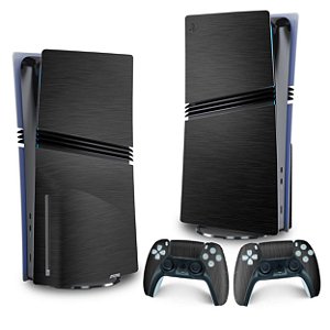 Skin PS5 Pro Vertical - Aço Escovado Preto