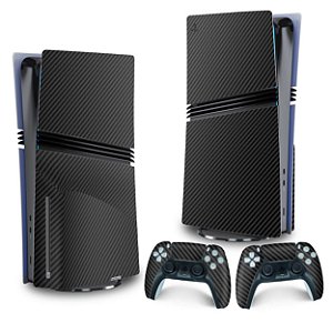 Skin PS5 Pro Vertical - Fibra de Carbono Preto