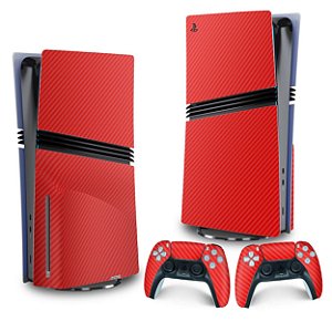 Skin PS5 Pro Vertical - Fibra de Carbono Vermelho