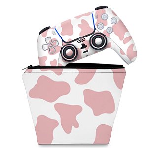 KIT Capa Case e Skin PS5 Controle - Vaquinha Rosa