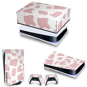 KIT PS5 Capa Anti Poeira e Skin - Vaquinha Rosa