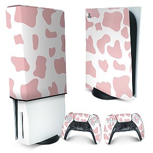 KIT PS5 Skin e Capa Anti Poeira - Vaquinha Rosa