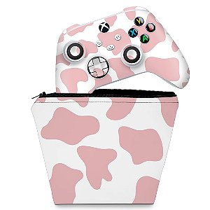 KIT Capa Case e Skin Xbox Series S X Controle - Vaquinha Rosa