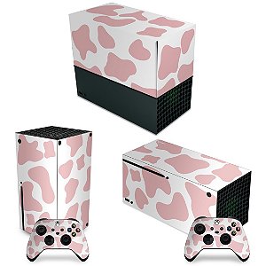 KIT Xbox Series X Capa Anti Poeira e Skin - Vaquinha Rosa