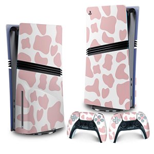 Skin PS5 Pro Vertical - Vaquinha Rosa