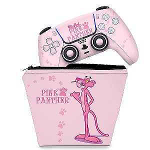 KIT Capa Case e Skin PS5 Controle - Pantera Cor de Rosa