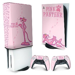 KIT PS5 Skin e Capa Anti Poeira - Pantera Cor de Rosa