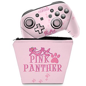 KIT Capa Case e Skin Nintendo Switch Pro Controle - Pantera Cor de Rosa