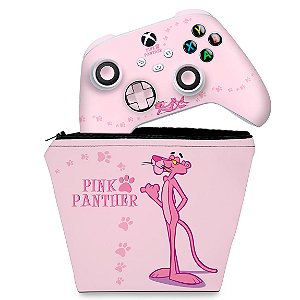 KIT Capa Case e Skin Xbox Series S X Controle - Pantera Cor de Rosa
