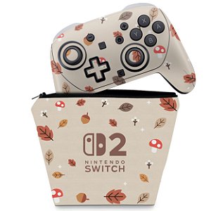 KIT Capa Case e Skin Anti-Rage Nintendo Switch 2 Pro Controle - Outono