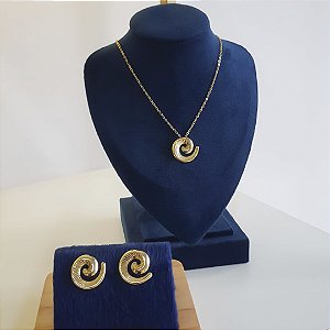 CONJUNTO ESPIRAL BANHADO OURO 18K