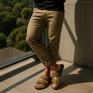 Chinelo Birken – Aumenta Altura 4cm – Masculino – Eleva Cor:Verde-oliva;Tamanho: