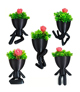 Kit 5 Vasinhos Suculentas Robert Bbb Bob Planta Decoração Cor:Preto