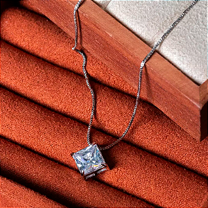 COLAR VENEZIANA PEDRA QUADRADA - RÓDIO BRANCO (40CM+5CM)