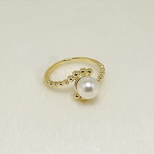 ANEL DE PÉROLA DETALHADO - BANHO OURO 18K Tamanho:20