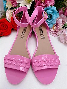 Sandália Salto Baixo Corrente Adulto Rosa Chiclete Luxo
