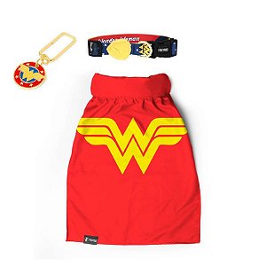 Coleira Para Cachorro Mulher Maravilha com Capa e Plaquinha FreeFaro - G