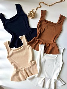 Blusa em Ribana de Alça com Babado Beatriz Ref. 1892