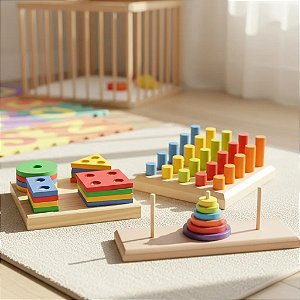 Kit 3 Brinquedos Educativo Infantil em Madeira e EVA Pedagógico Lúdico
