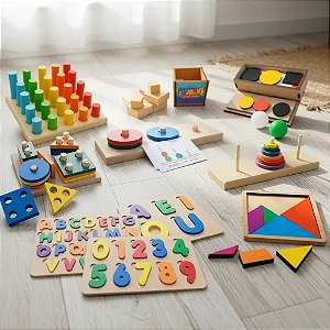 Kit 10 Brinquedos Educativo Infantil em Madeira e EVA Pedagógico Lúdico