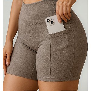Bermuda Feminina Suplex Bolso Lateral Academia Cintura Alta - Cinza - P