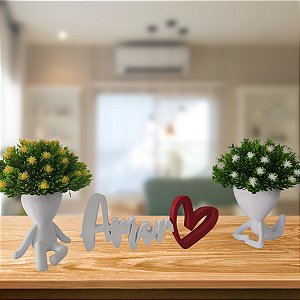 Kit Decoração Criativa Sala Cozinha + Vasos + Plantas + Amor