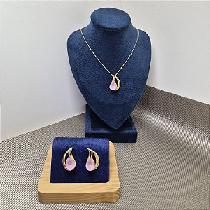 CONJUNTO GOTA ROSA BANHADO OURO 18K
