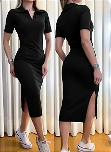 Vestido Midi em Ribana Gola Polo Ref. 1598