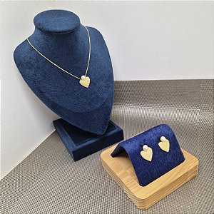 CONJUNTO CORAÇÃO COM PÉROLA BANHADO OURO 18K