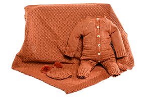 Kit 3Pçs Saída Maternidade Unissex Jumper Fofão Macacão com Manta e Touca Cor:Co