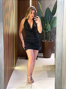 Vestido Curto em Suplex Costas Nua com Gola Boba e Amarração Ref.1764