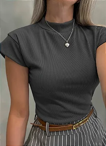 Blusa Feminina em Ribana Muscle Tee com Gola Ref.1736
