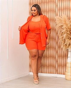 Conjunto Plus Size de Verão com Tecido Duna para Conforto Cor:laranja