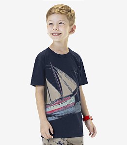 CONJUNTO INFANTIL MENINO DE CAMISETA MALHA E BERMUDA TACTEL barco a vela Rovitex