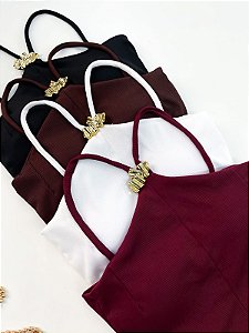 Cropped em Ribana de Alça com Fivela Kemily Ref. 1935