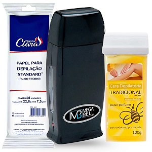 Kit Depilação Aquecedor Rollon + Cera Quente + Papel Megabell