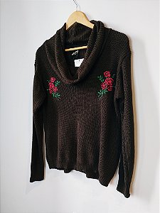 Suéter marrom com detalhes bordados Kiwito